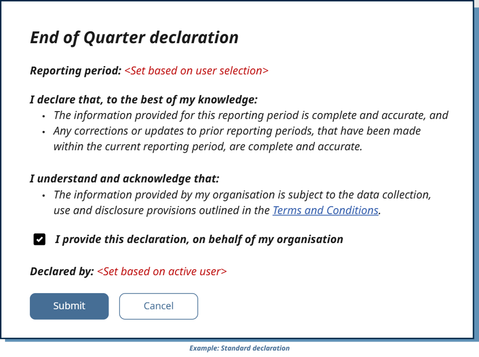Standard declaration example user interface